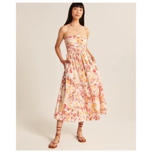 Abercrombie & Fitch poplin strapless floral midi dress